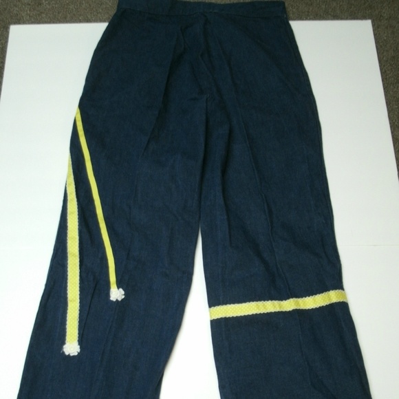 Vintage Jeans Embroidered High Waist 1970s Boho Size 28 Ribbon Flowers Butterfly - Picture 7 of 8